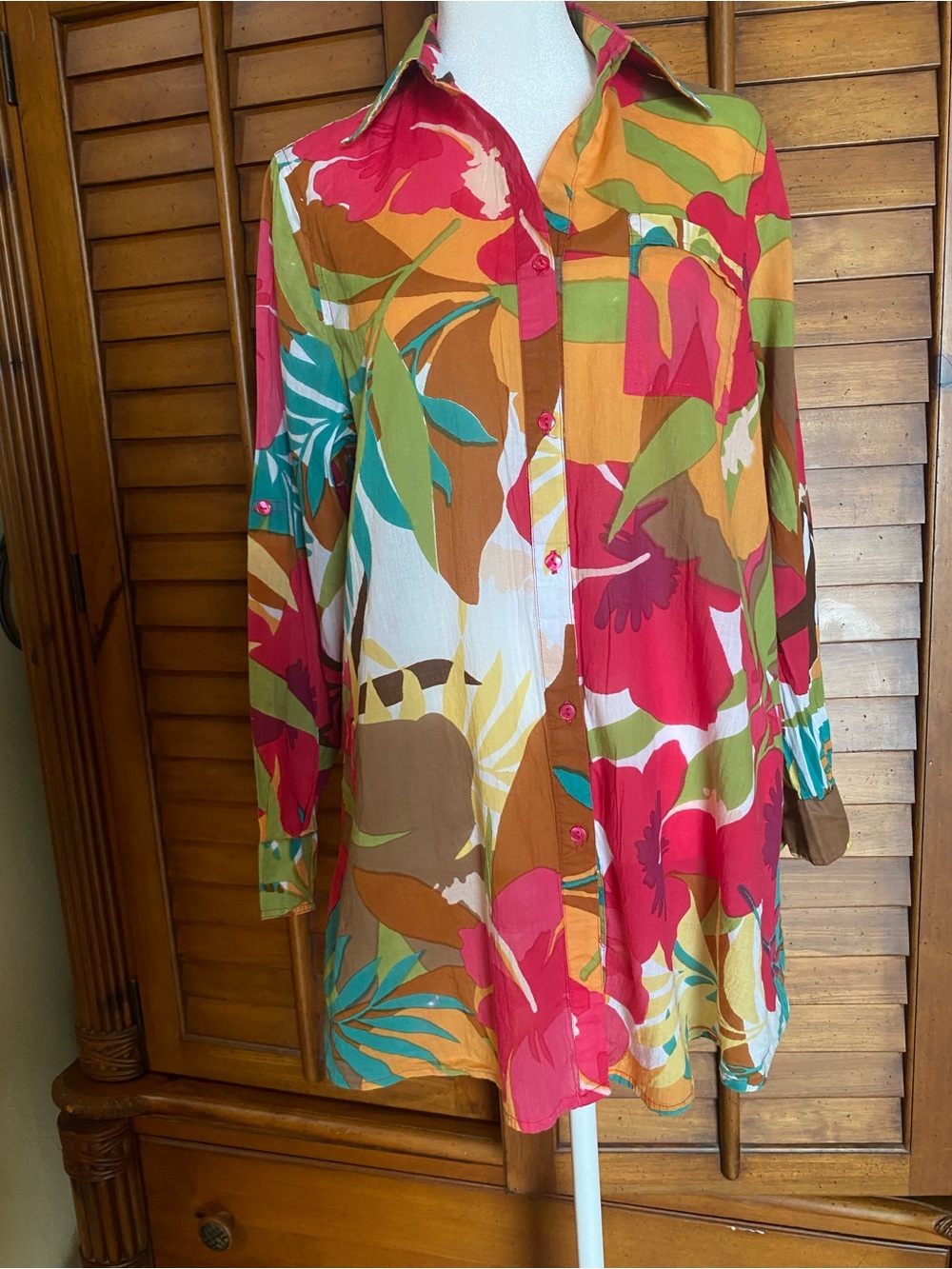True destinations Floral Button-Front Tunic Shirt - Multicolor